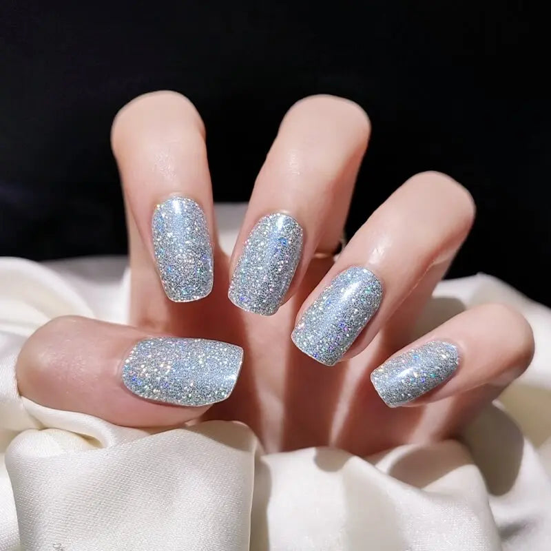 Silver Glitter Semi Cured Gel Nail Strips - NG200128 Quinnas