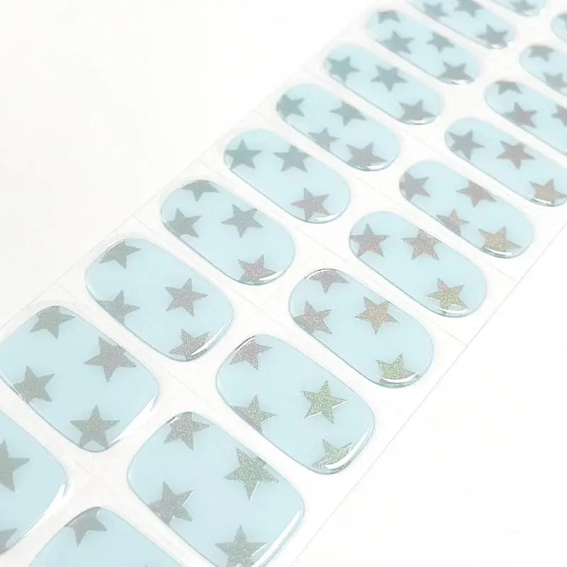 Silver Stars Nail Design Blue Nail Design Silver Stars Nails Semi Cured Gel Nail Strips