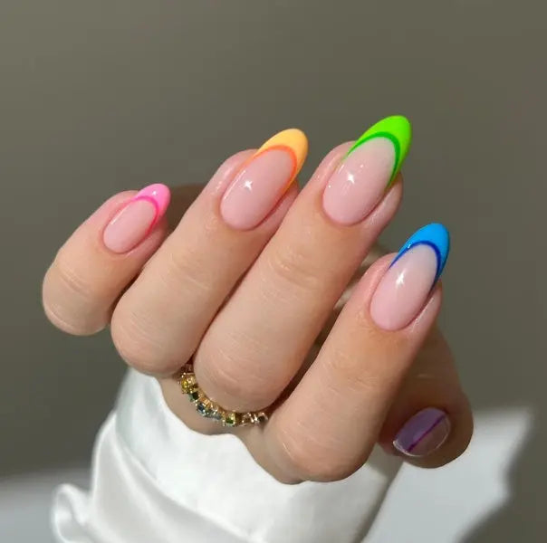 Skittle French mani Color Block Skittle French Nails Semi Cured Gel Nail Strips - NG200046 Quinnas