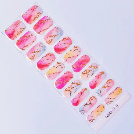 Smudged Gold Line Marble Nails Semi Cured Gel Nail Strips