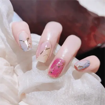 Smudged Gold Line Marble Nails Semi Cured Gel Nail Strips - NG200421 Quinnas