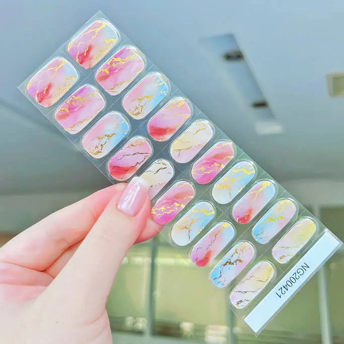 Smudged Gold Line Marble Nails Semi Cured Gel Nail Strips - NG200421 Quinnas