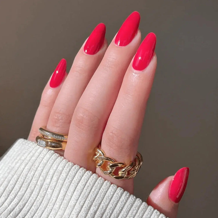 Solid Color Berry Nails Hot Pink Nails Semi Cured Gel Nail Strips