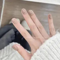 Solid Light Brown Nails Choco Hazelnut Cream Nails Semi Cured Gel Nail Strips - NG200334 Quinnas