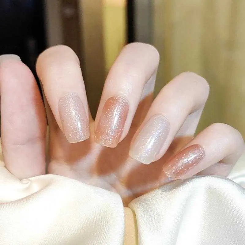 Sparkling Glitter Nude Ombre Nails Semi Cured Gel Nail Strips 143