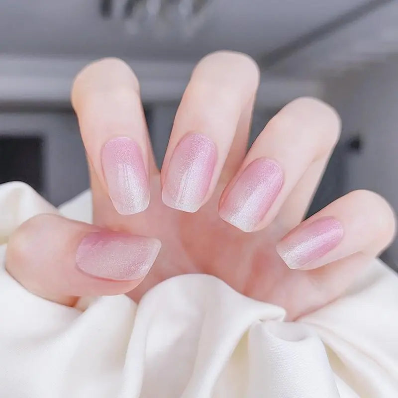 Sparkling Glitter Pink Ombre Nails Semi Cured Gel Nail Strips