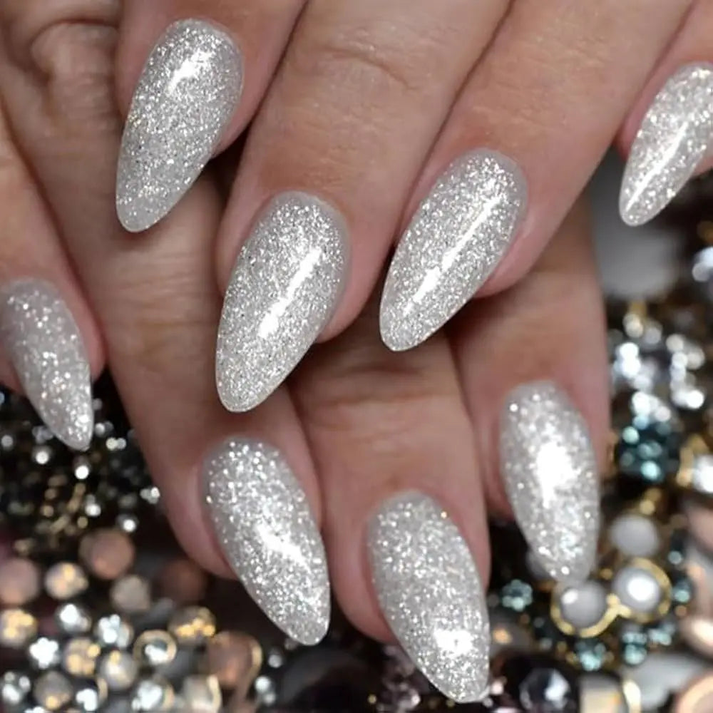 Sparkling Glossy Sliver Glitter Nail Christmas Nails Semi Cured Gel Nail Strips