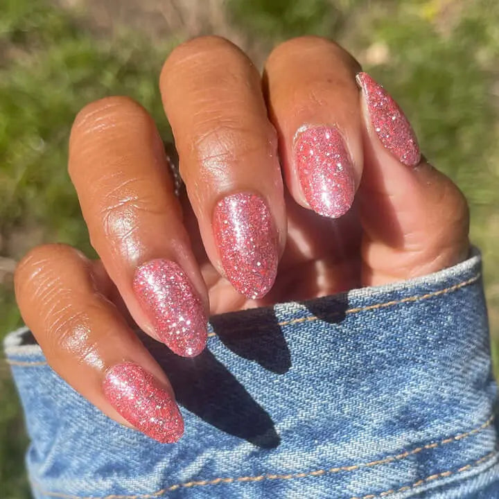 Sparkling Pink Glitter Nails Semi Cured Gel Nail Strip
