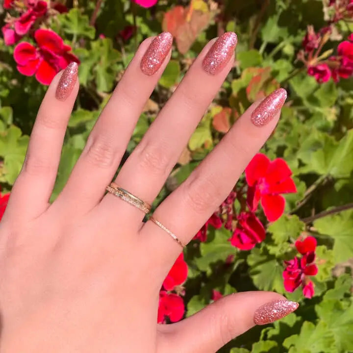 Sparkling Pink Glitter Nails Semi Cured Gel Nail Strips - NG200149