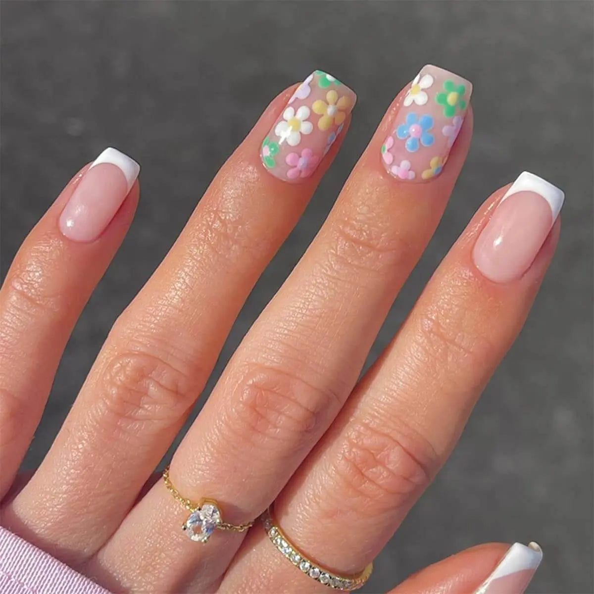 Spring Confetti French Manicure Semi Cured Gel Nail Strips - NG200372 Quinnas