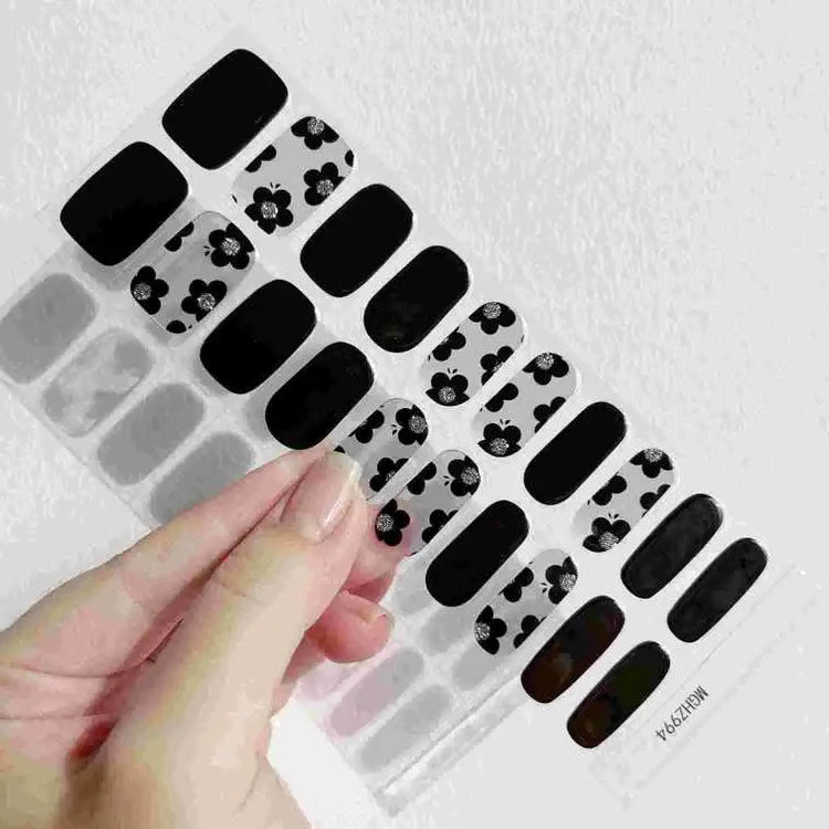 Spring Floral Nail Ideas Black Floral Nails Semi Cured Gel Nail Strips