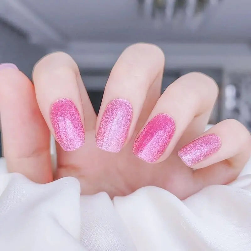 Spring Nail Color Coolest Manicure Pink Cat Eye Nails Semi Cured Gel Nail Strips