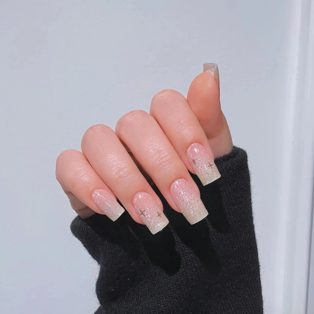 Spring Nails Inspo Sparkling Pink Glitter Ombre Nails Semi Cured Gel Nail Strips