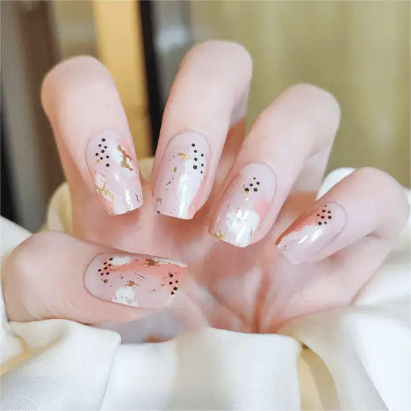 Spring Nails Romantic Gold Foil Nude Nails Semi Cured Gel Nail Strips