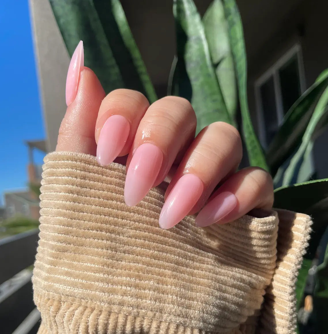 Spring Nails Solid Color Nails Icy Pink Nails Semi Cured Gel Nail Strips