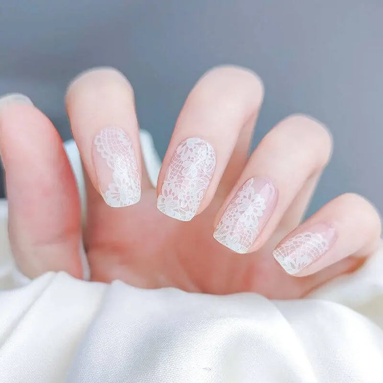 Spring Wedding Nail Ideas White Lace Nails Semi Cured Gel Nail Strips