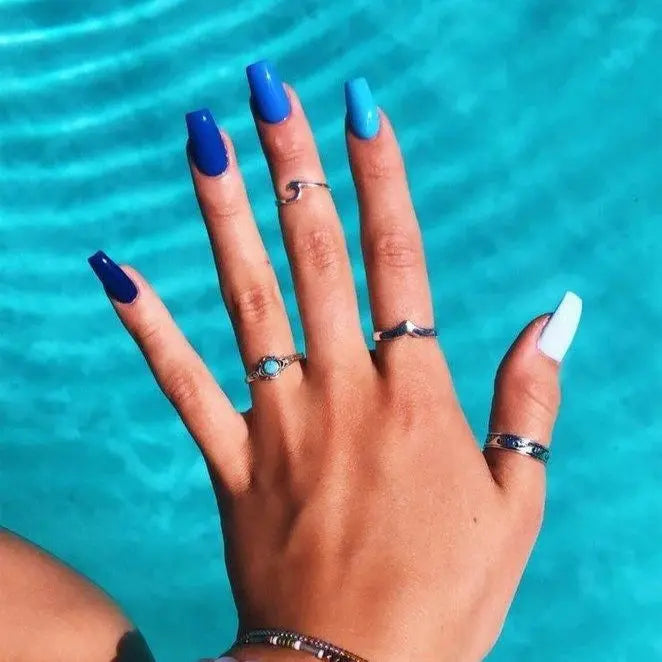 Summer Nail Designs Different Shades Of Blue Nails Semi Cured Gel Nail Strips