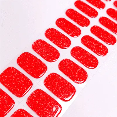 Summer Nails Sparkle Red Glitter Nails Semi Cured Gel Nail Strips 151