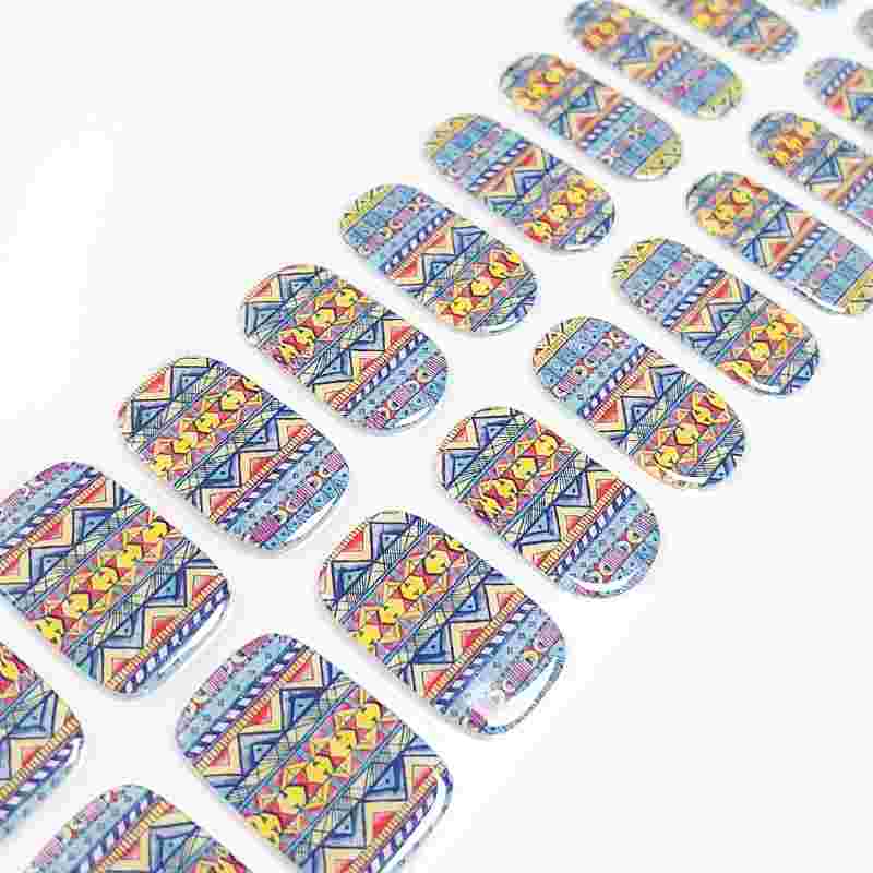 Summer Nails inspo ideas Geometric Blue Bohemian Nails Semi Cured Gel Nail Strips