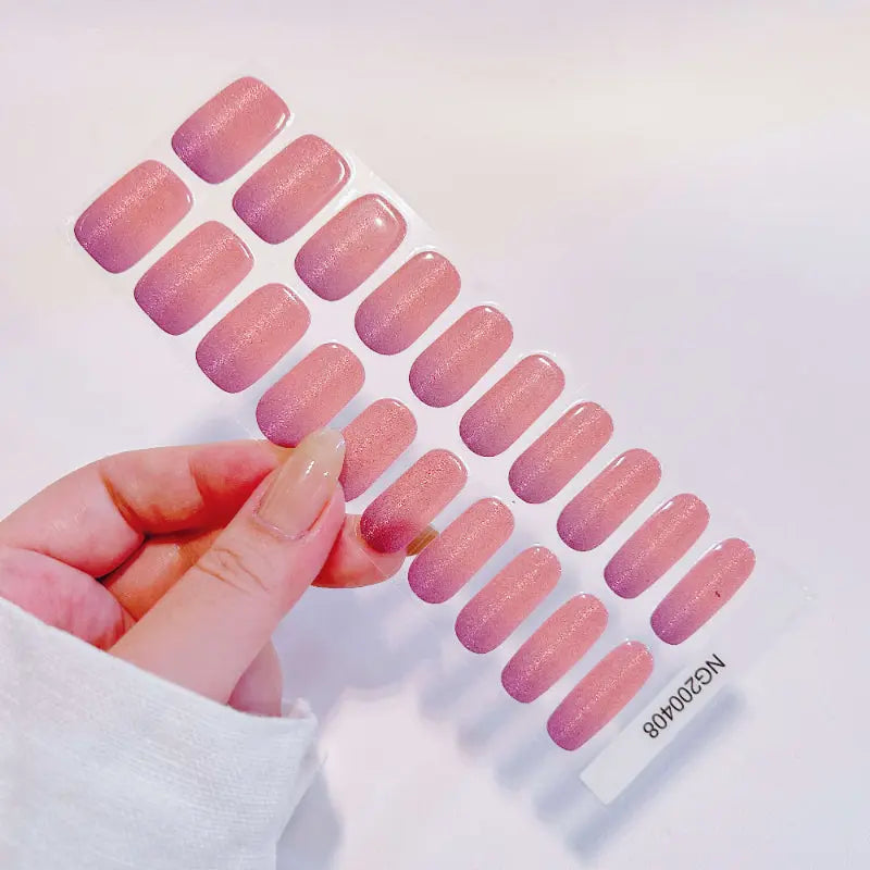 Summer Pink Gradient Cat Eye Semi Cured Gel Nail Strips - NG200408 Quinnas