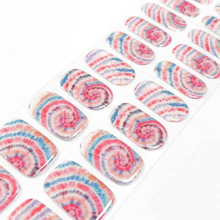 Summer nail inspo ideas Circle Tie Dye Nails Semi Cured Gel Nail Strips