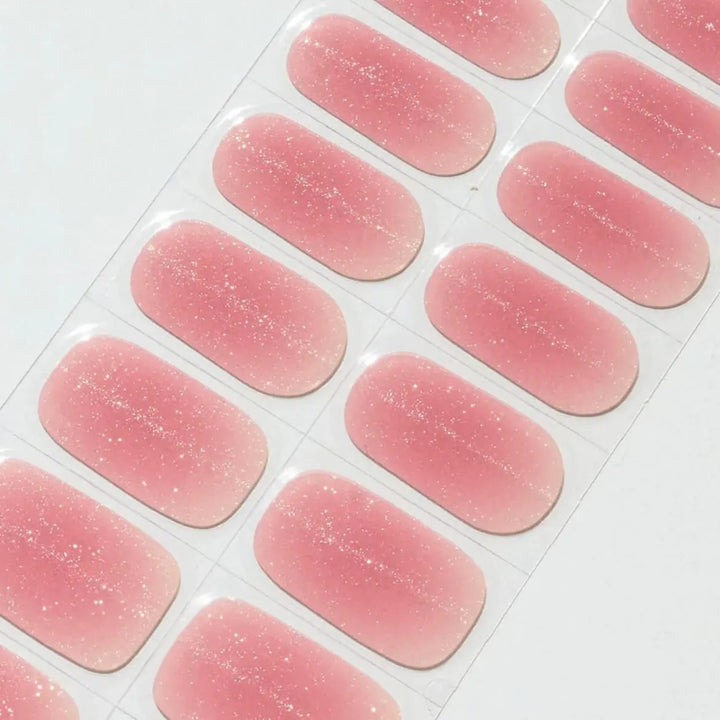 Super Sparkling Glitter Pink Ombre Cat Eye Nail Semi Cured Gel Nail Strips