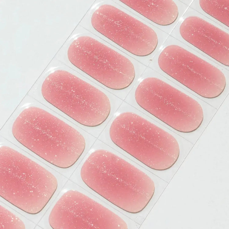 Super Sparkling Glitter Pink Ombre Cat Eye Nail Semi Cured Gel Nail Strips