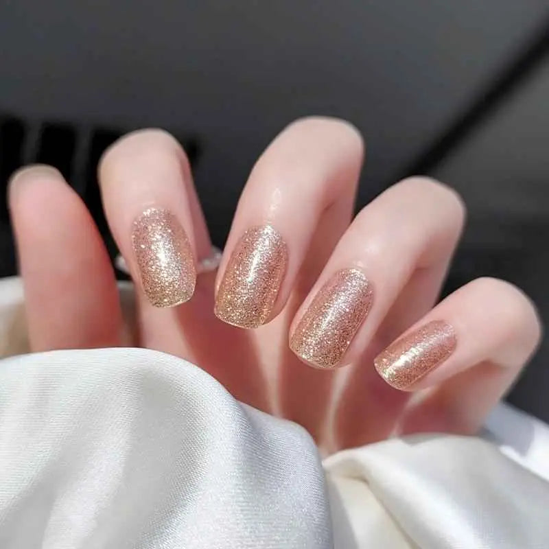 Super Sparkling Gold Glitter Semi Cured Gel Nail Strips 067