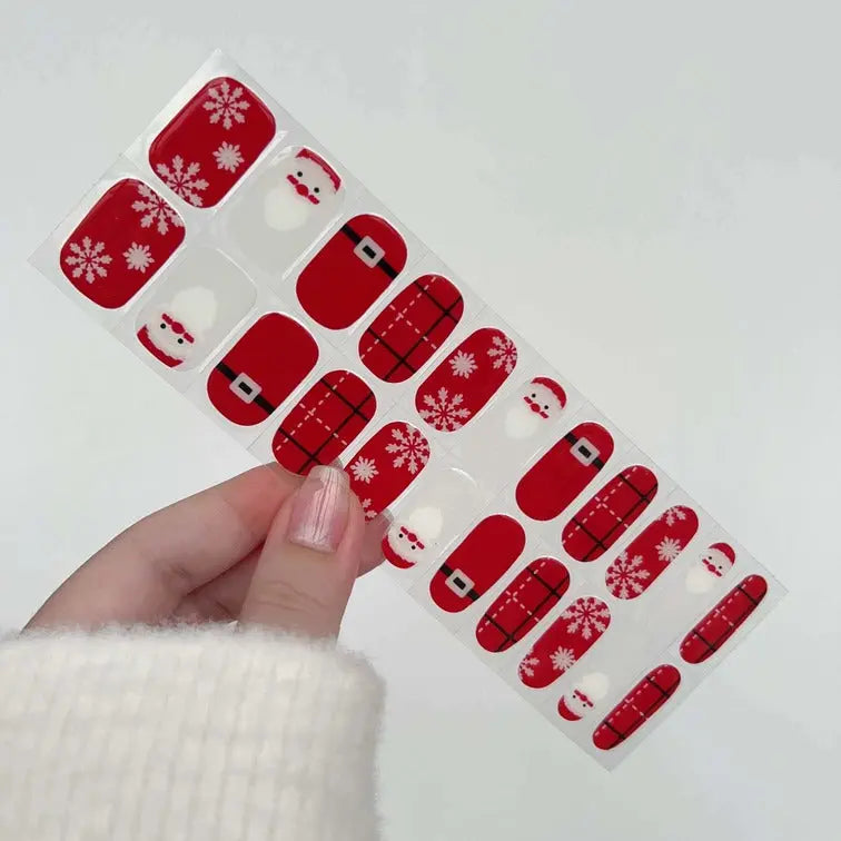 Xmas Gifts Nail Cute Christmas Santa Claus Nails Snowflake Semi Cured Gel Nail Strips - UVG60089 Quinnas