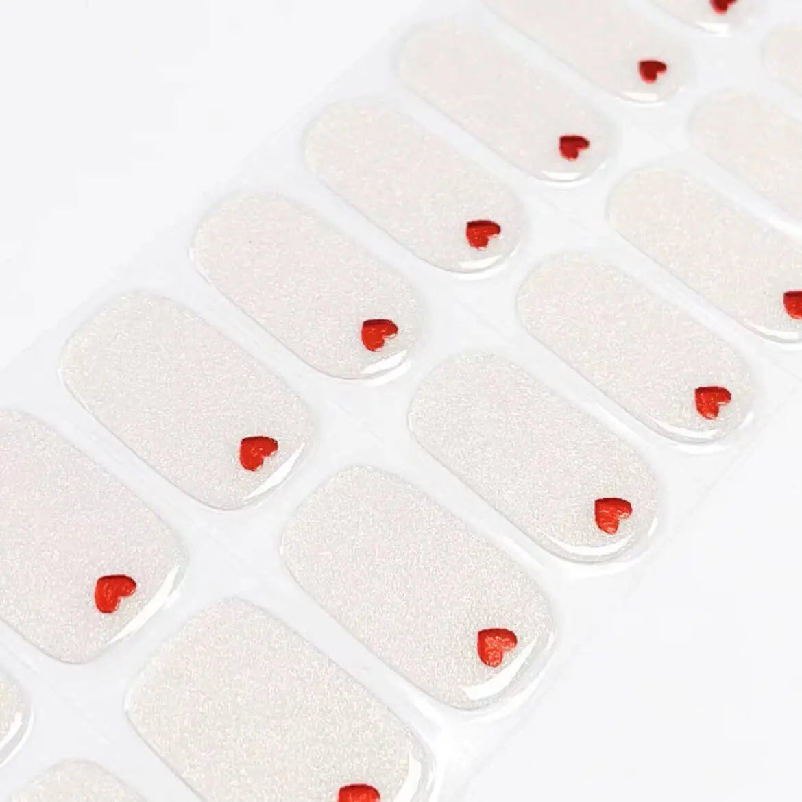 Valentine's Day Nail Designs Sparkling Milk Nails With Heart Semi Cured Gel Nail Strips