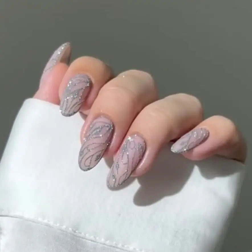 Light Pink Diamond Line Wedding Nails Semi Cured Gel Nail Strips - Quinnas8004 Quinnas