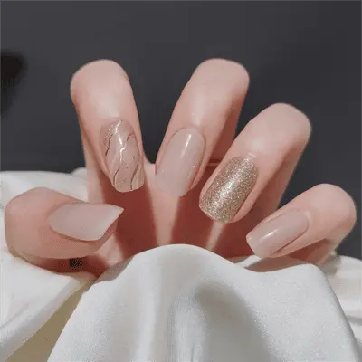 Winter Nails Design Minimalist Gold Lines On Milky White Nails Semi Cured Gel Nail Strips