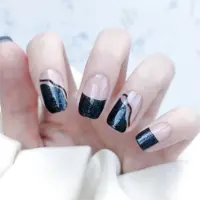Black Swirl Lines Shiny French Nails Semi Cured Gel Nail Strips - NG200256 Quinnas