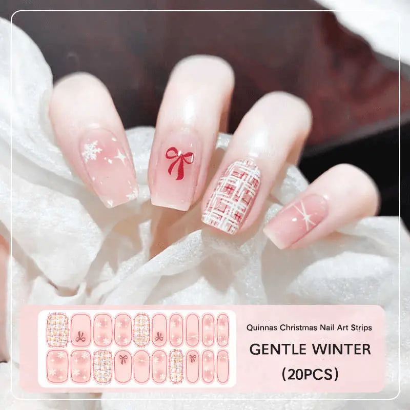 Quinnas Quinnas Classy Christmas nails Semicured Gel Nail Strips, Snowflake Nail Christmas Winter Quinnas