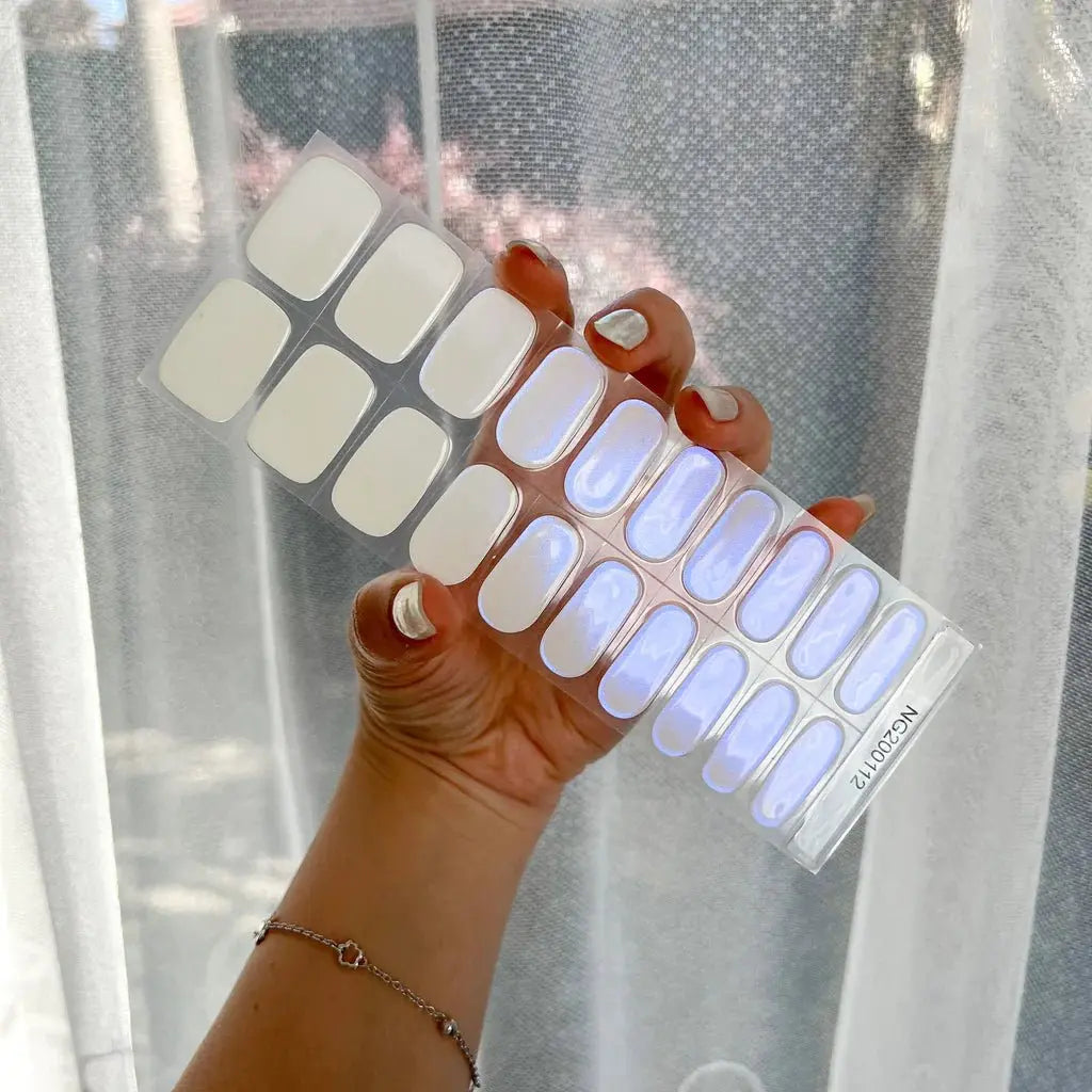 Hailey Bieber Pearl Nails Chrome Milky Nails Semi Cured Gel Nail Strips