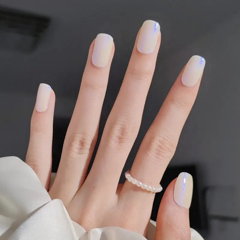 Hailey Bieber Pearl Nails Chrome Milky Nails Semi Cured Gel Nail Strips 12