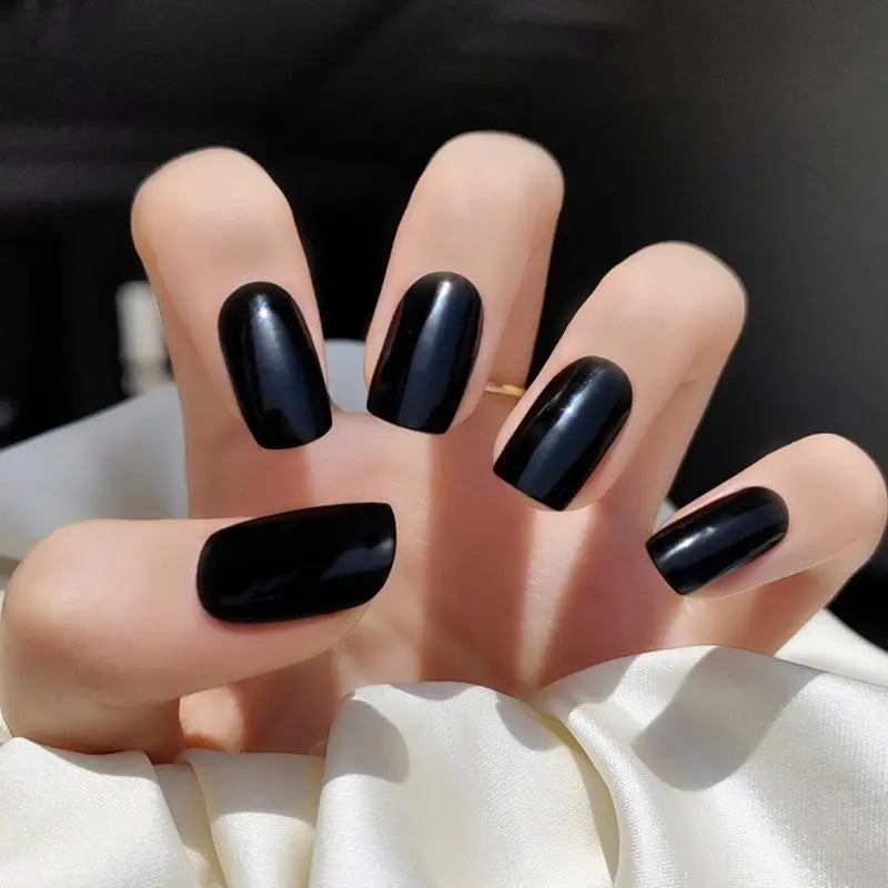 Patent Leather Black Nail Designs Semi Cured Gel Nail Strips - NG200004 Quinnas