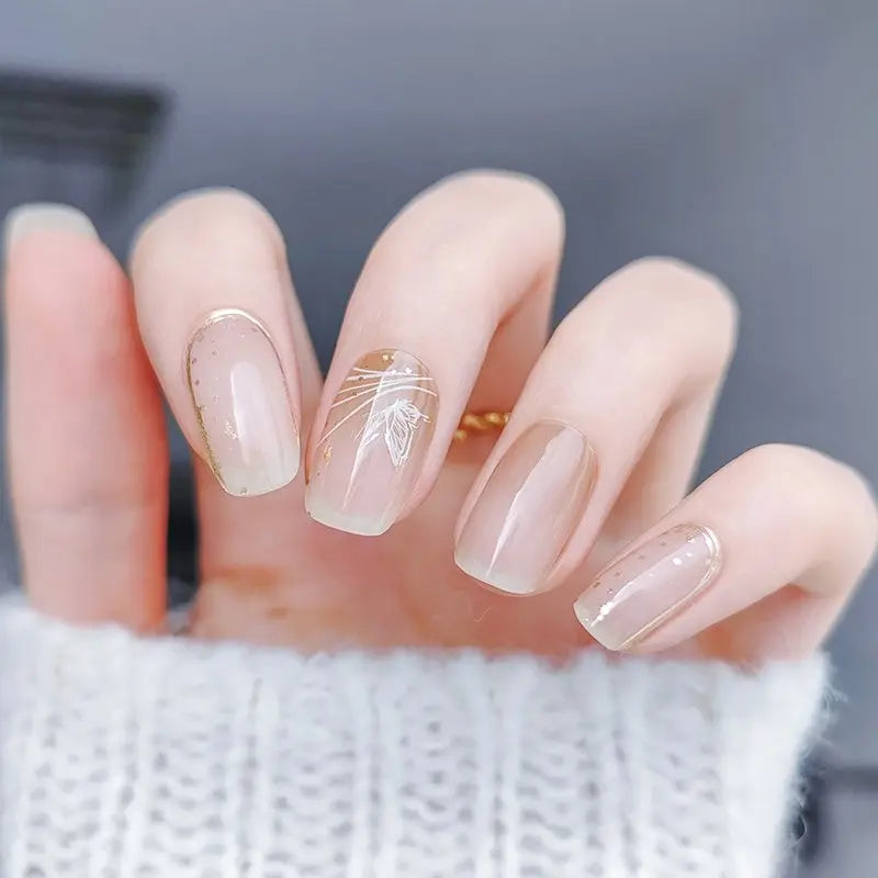 Spring Nail Design Gold Powder Nude Butterfly Nails Semi Cured Gel Nail Strips - MGHZ074 Quinnas