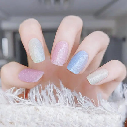 Rainbow Ombre Glossy Nails Colorful Glitter Nails Candy Nails Semi Cured Gel Nail Strips - NG200212 Quinnas
