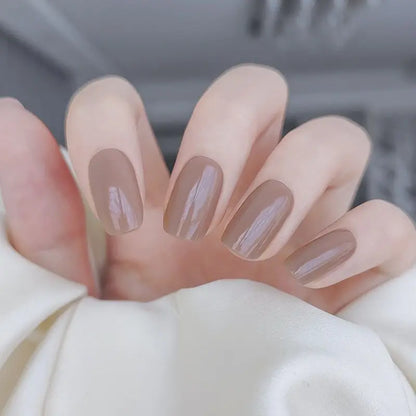 Nude Nail Designs Solid Latte Brown Nails Semi Cured Gel Nail Strips - NG200235 Quinnas